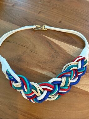 1980s Nautical Rope Belt Multicolor Braided Rope - White, Red, Blue, Teal